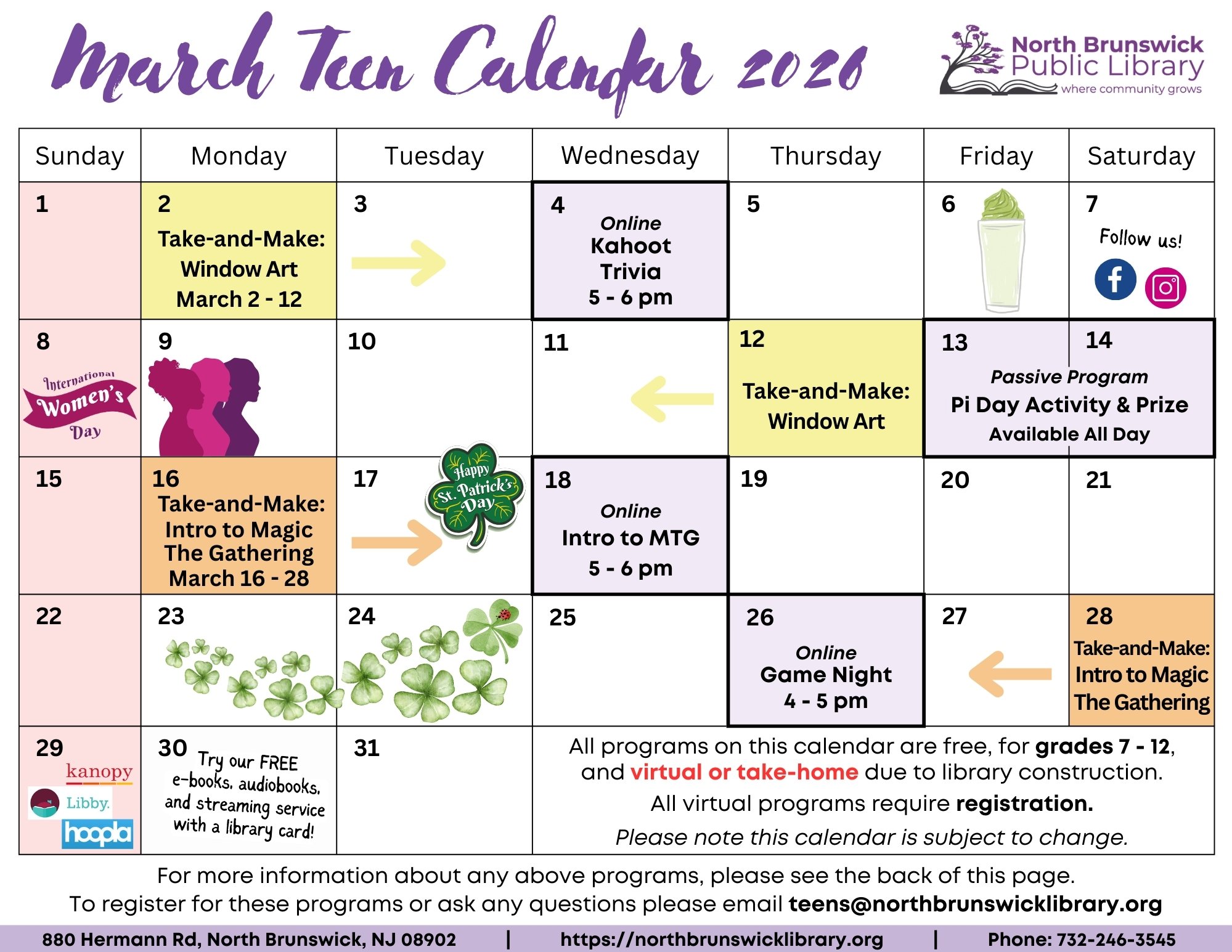 March Teen Calendar 2026