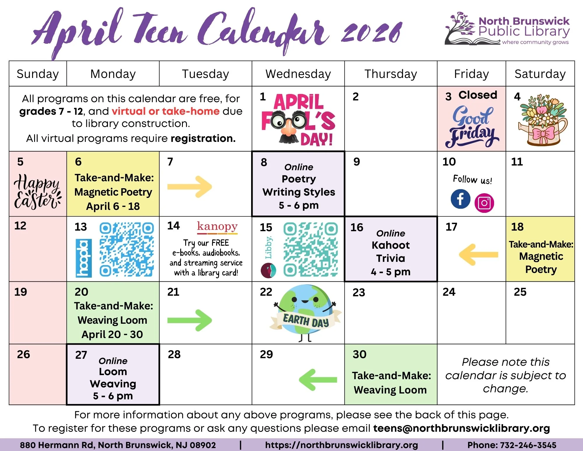 April Teen Calendar 2026