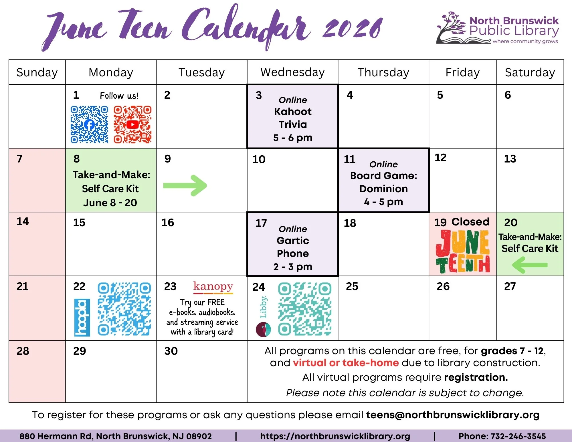 June Teen Calendar 2026