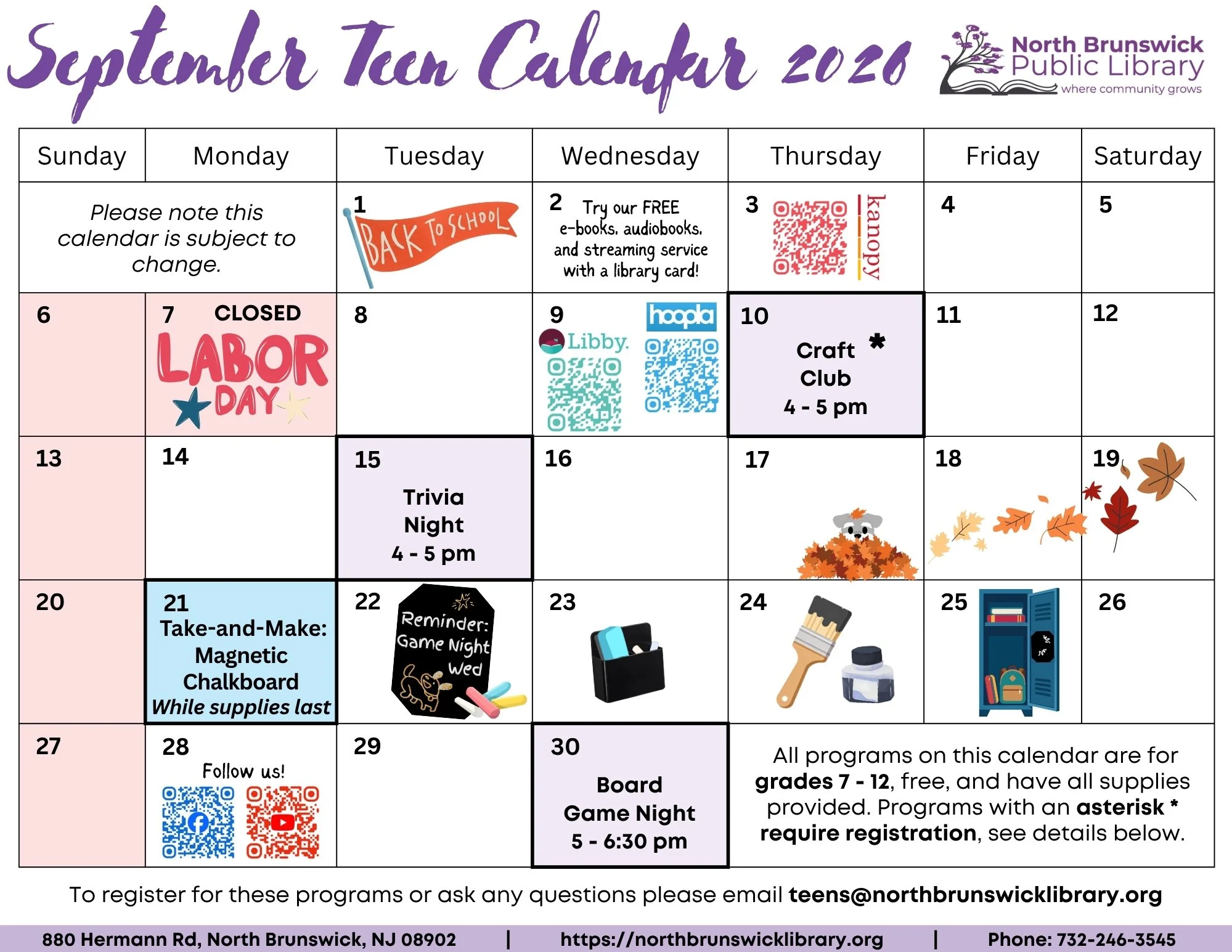 September Teen Calendar 2026