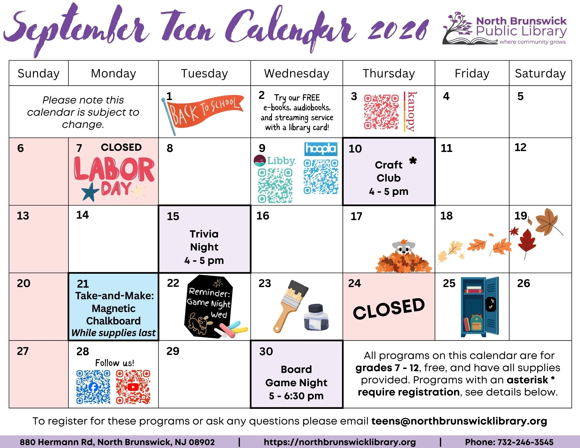 September Teen Calendar 2026
