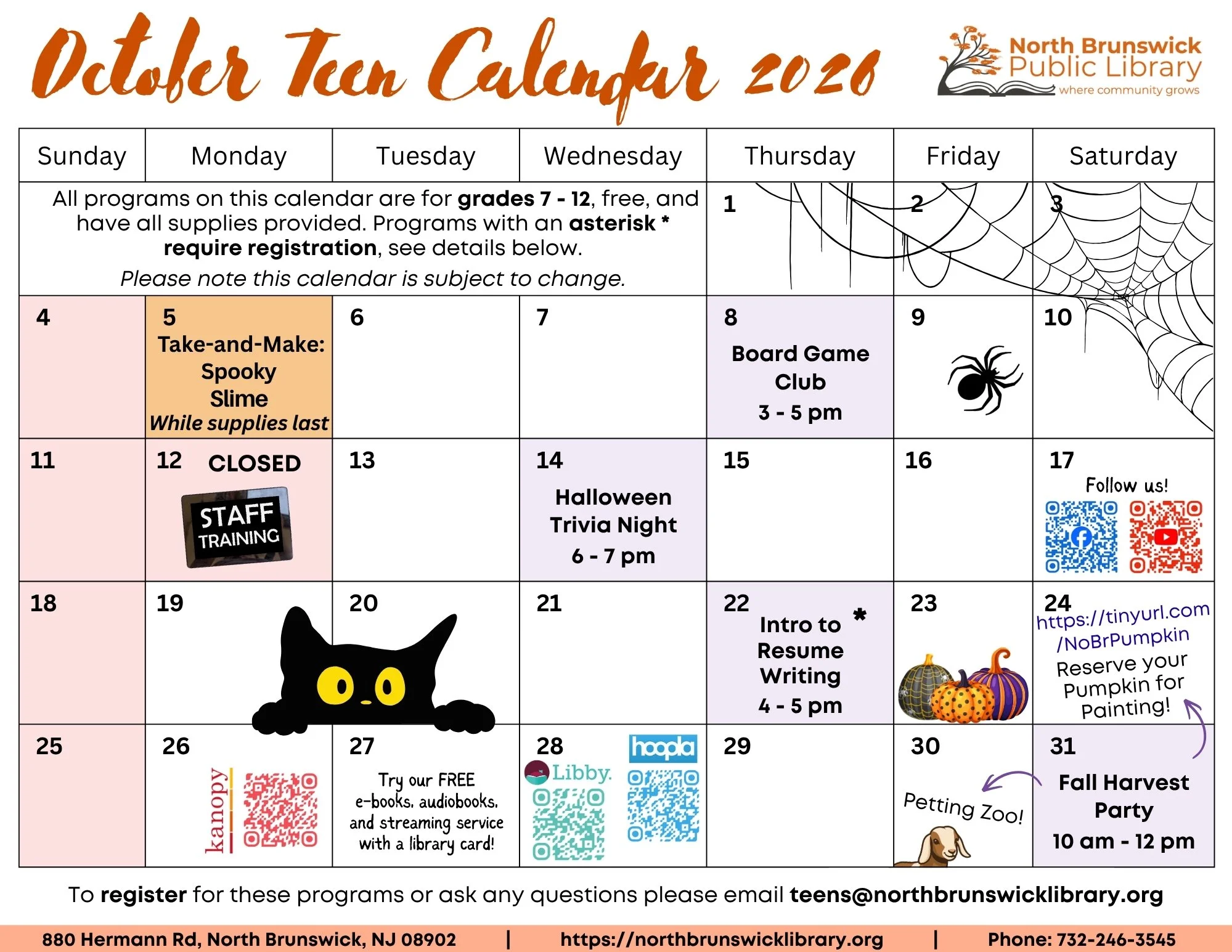 October Teen Calendar 2026