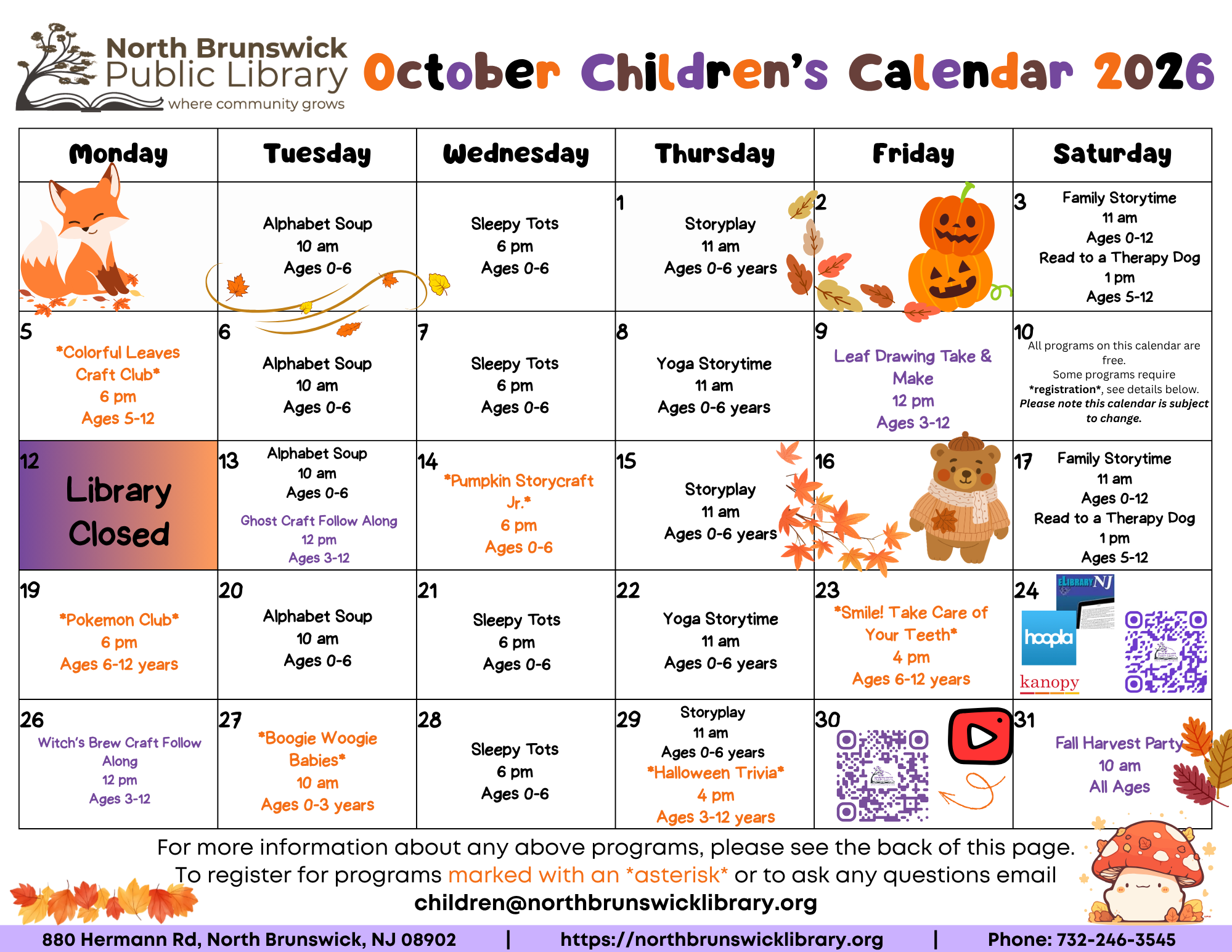 October Children's Calendar 2026