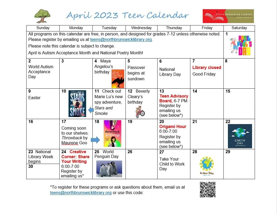 April 2025 Teen Calendar of Events — North Brunswick Public Library