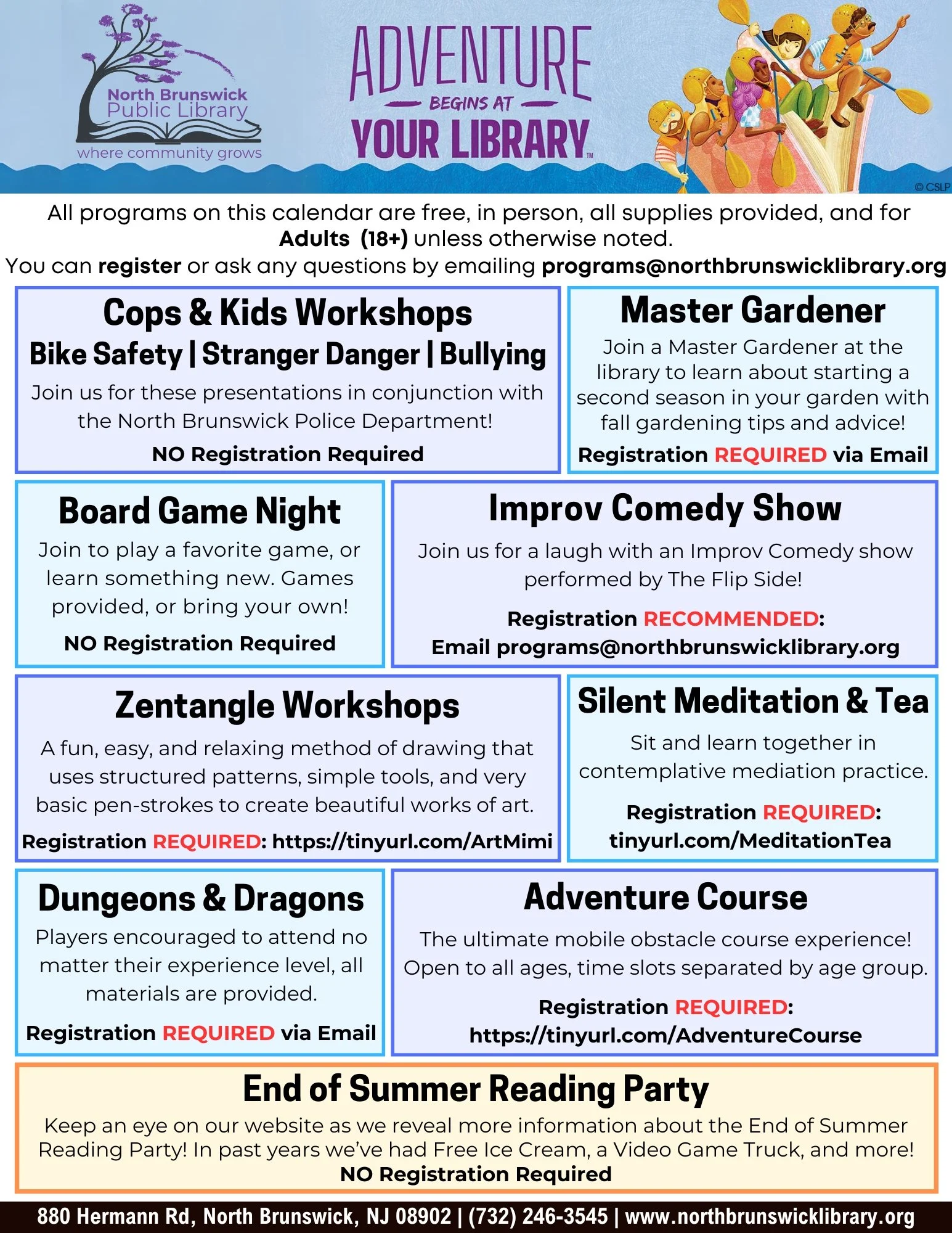 Adult Summer Programs 2024 Calendar — North Brunswick Public Library
