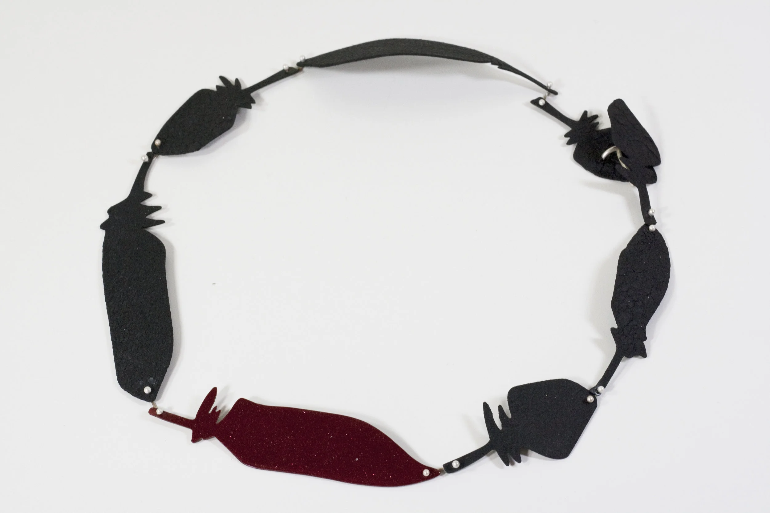 Black Crackle and Red Feather Choker