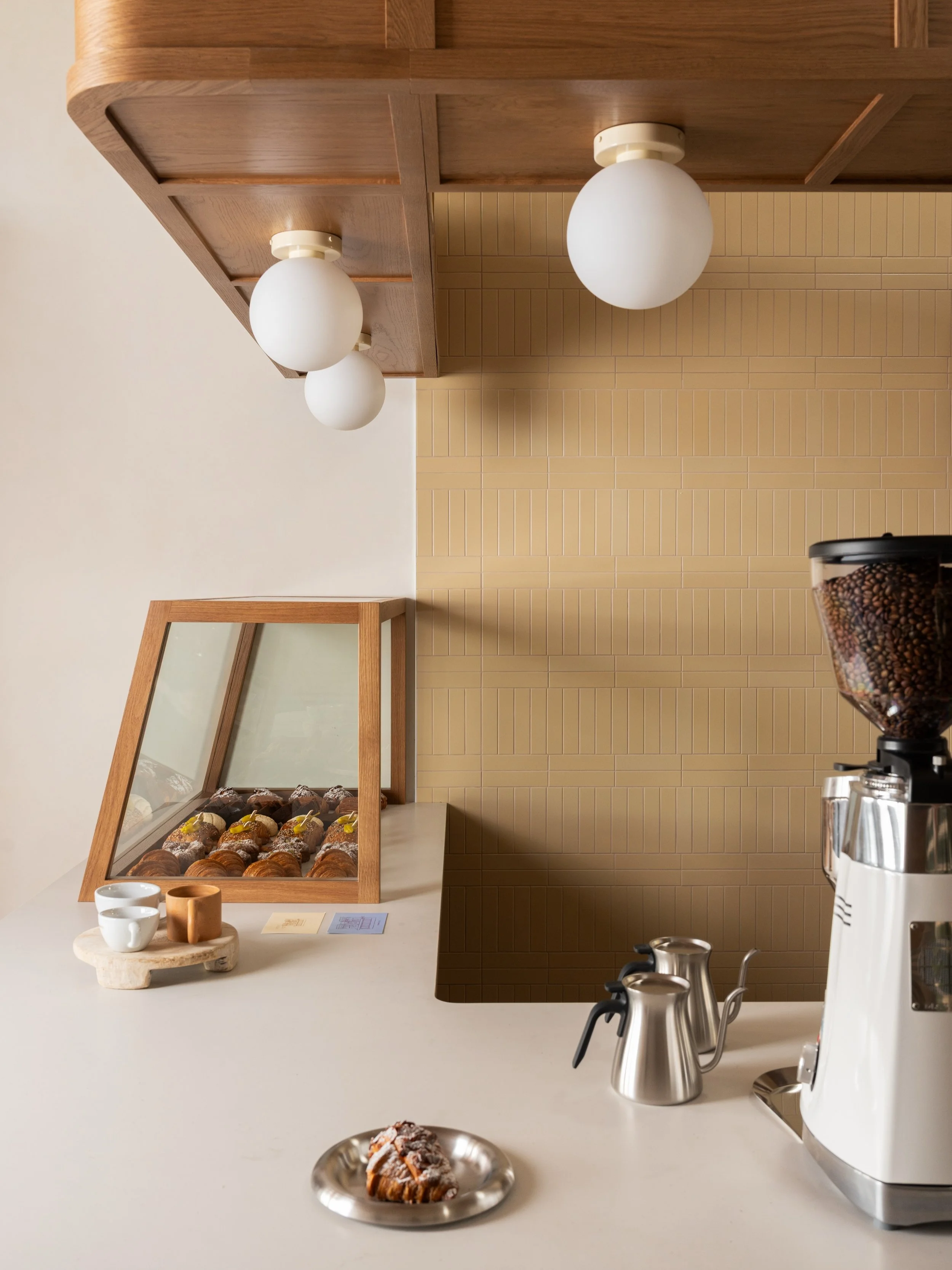 Up close and personal with the most perfect butter hue in this 2x8 ceramic tile from @zia_tile in Pale Ochre found in everyone&rsquo;s favorite spot @littlewhilesd 🧈 and hot tip: grout color makes the world of a difference - we went with a medium to