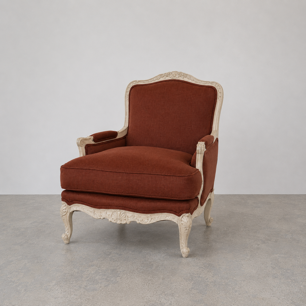 1930's French Oak Bergeres With Rose Uniacke Linen
