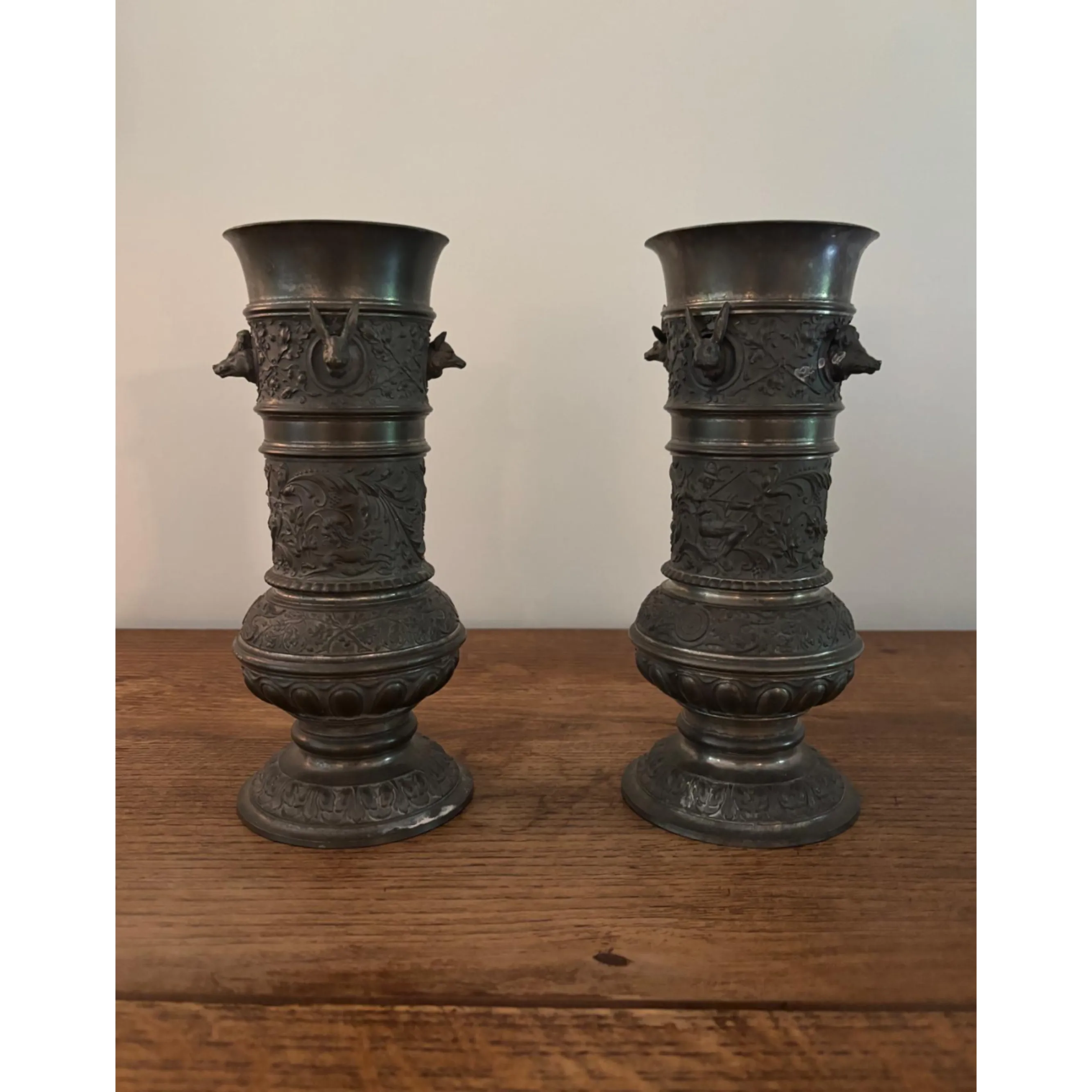 Pair of Pewter Hunting Vessels