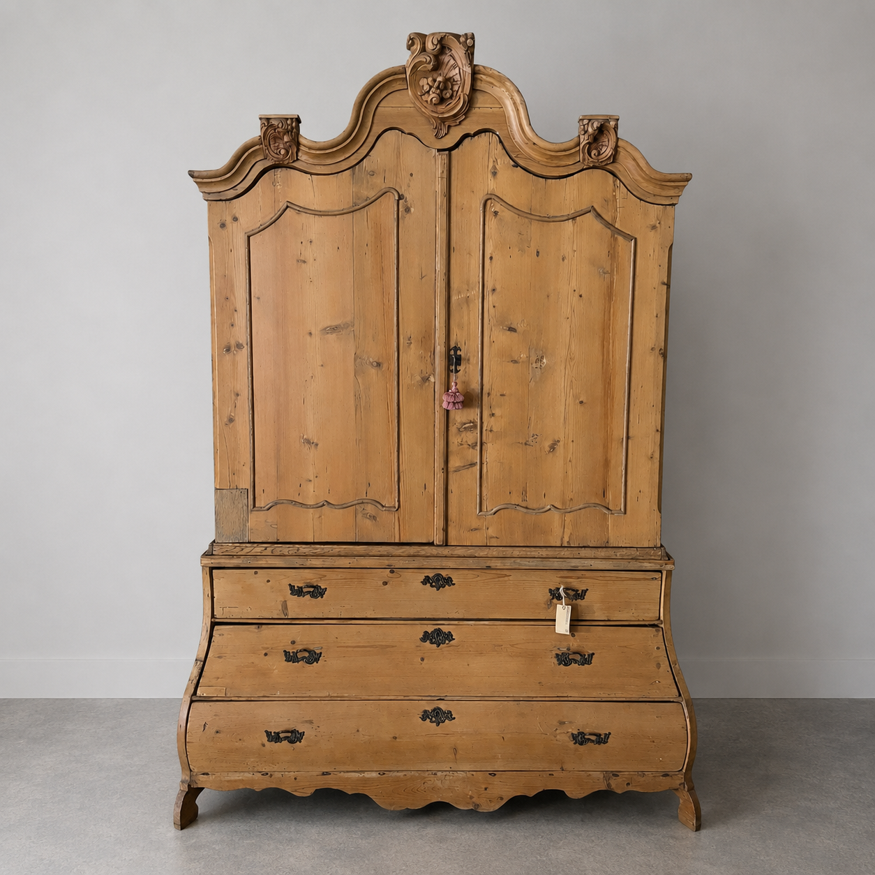 18th C. Bavarian Pine Armoire with a Pink Painted Interior
