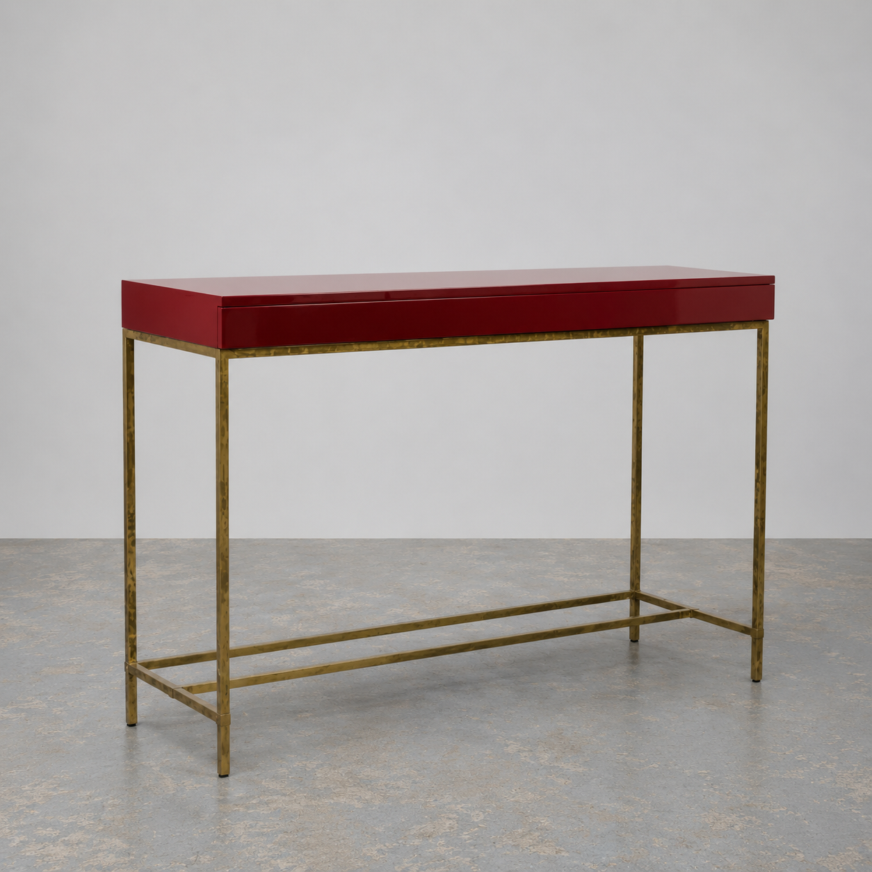 AT Custom Red Lacquered Console with Brass Legs