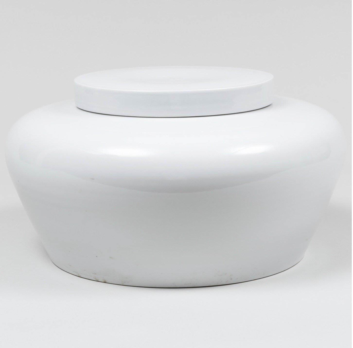 Large Contemporary Bo-Jia White Glazed Porcelain Jar & Cover