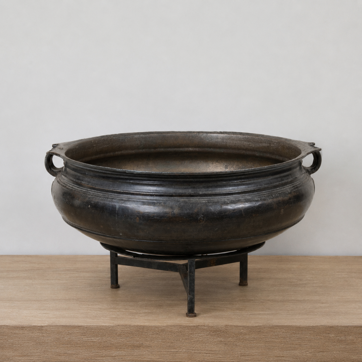 Large South Indian Bronze Uruli with Stand