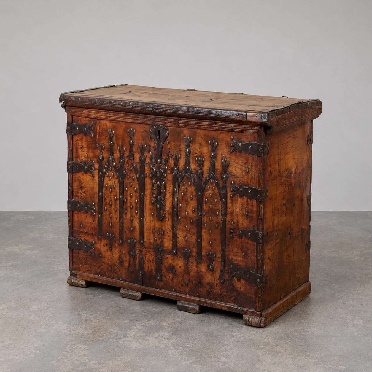 18th C. Continental Lift Lid Trunk with Iron Strapwork