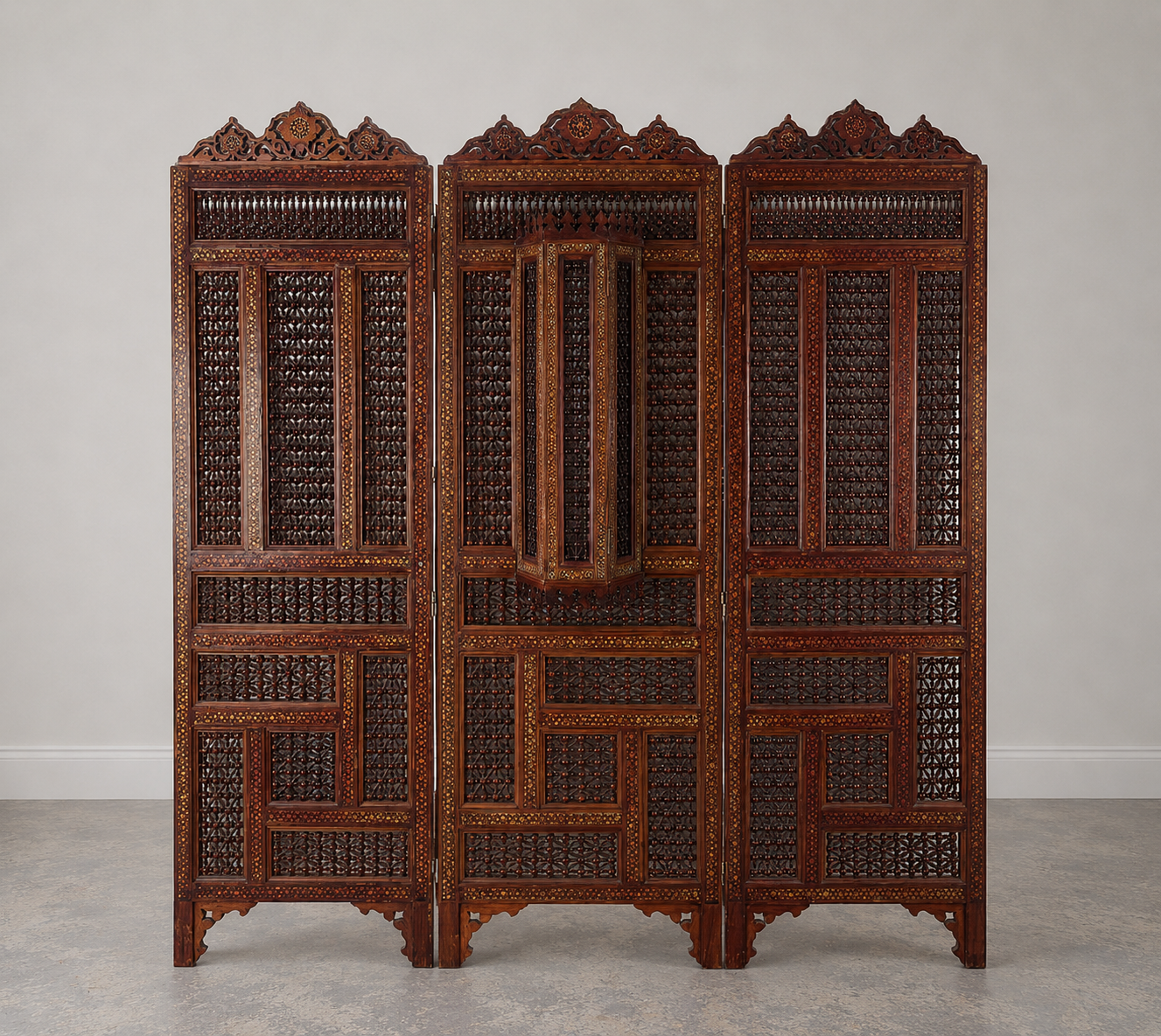 Three Panel Syrian Screen with Mother of Pearl Inlay