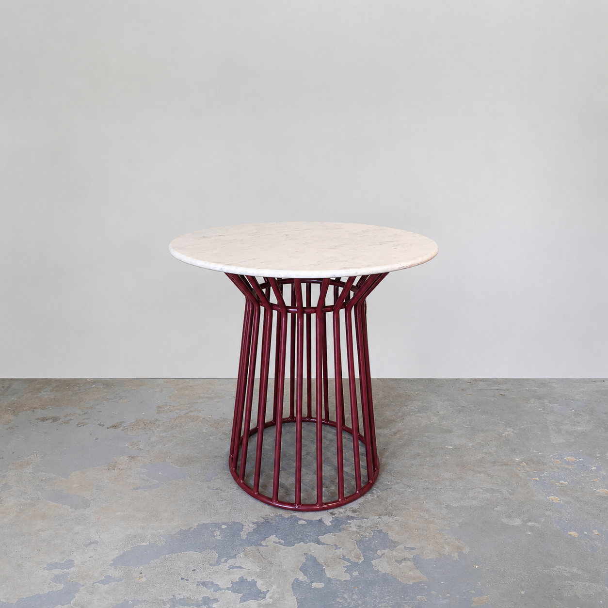 Contemporary Powder Coated Iron Table Base with Vintage Italian Marble Top