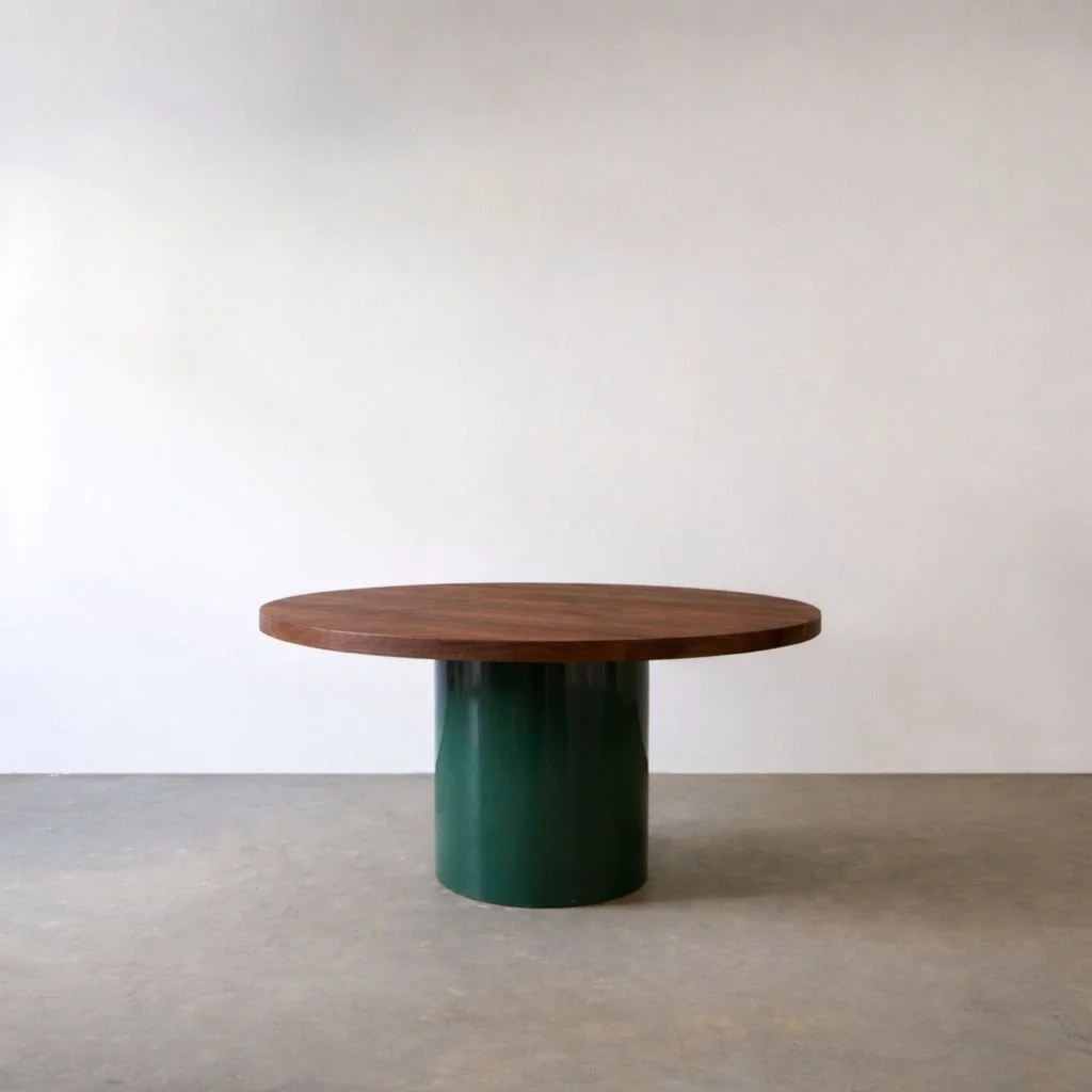 Custom Antony Todd Round Dining Table with White Oak Top and Metal Powder Coated Base