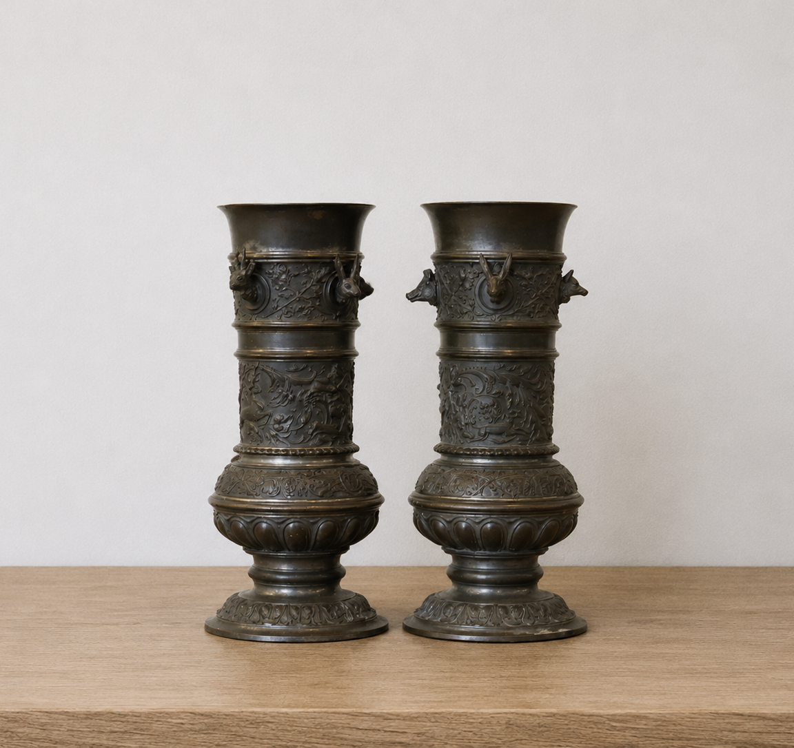Pair of Pewter Hunting Vessels