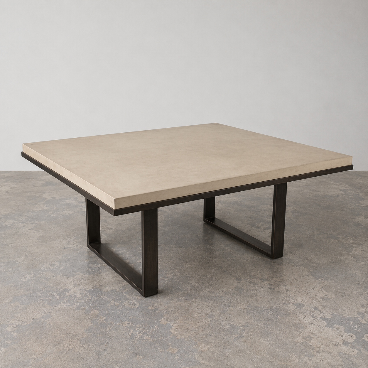 Faux Concrete Top Dining Table with Iron Base