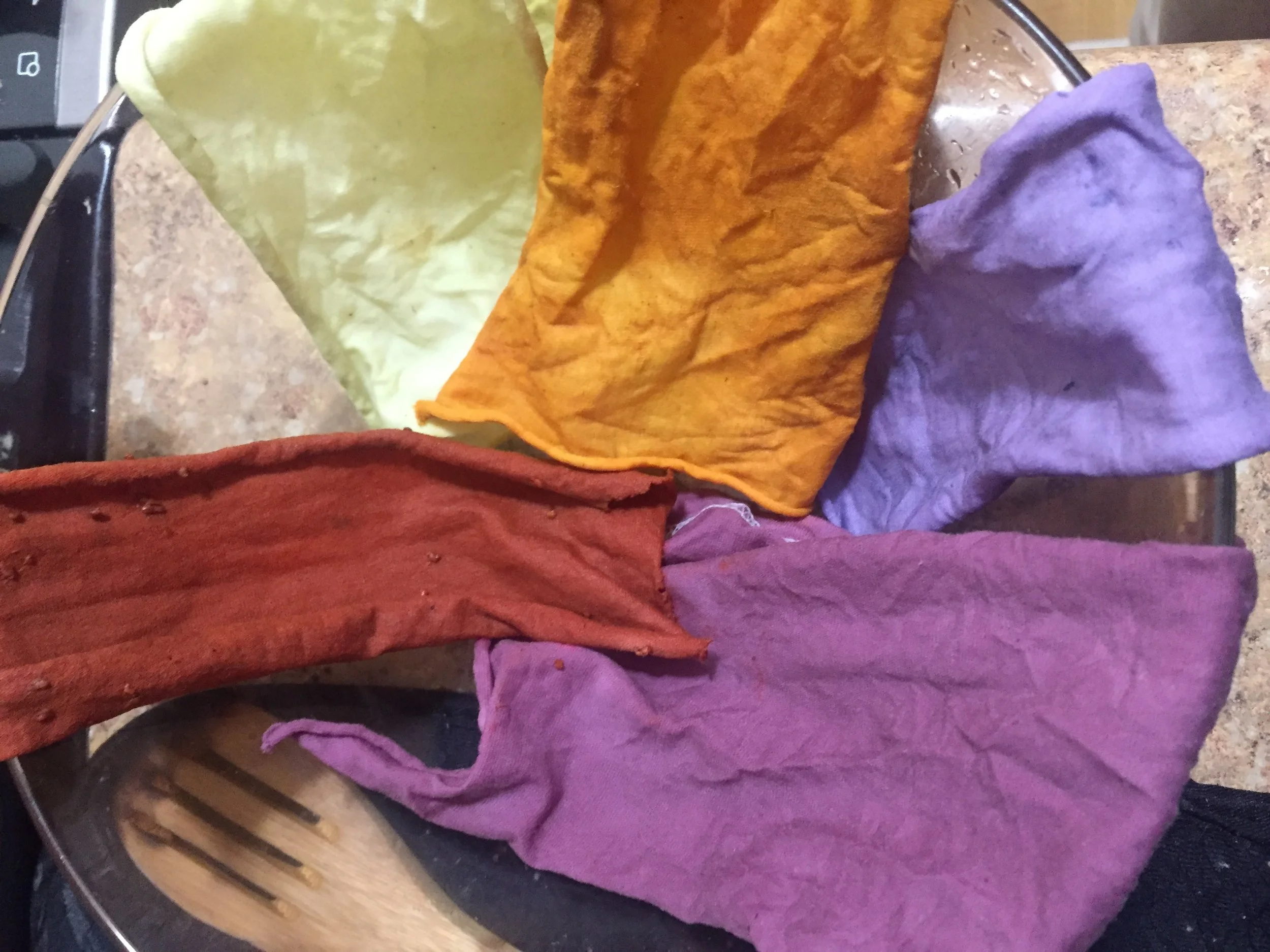  Reused cotton fabric, hand-dyed using natural enzymes, vegetables and turmeric. 