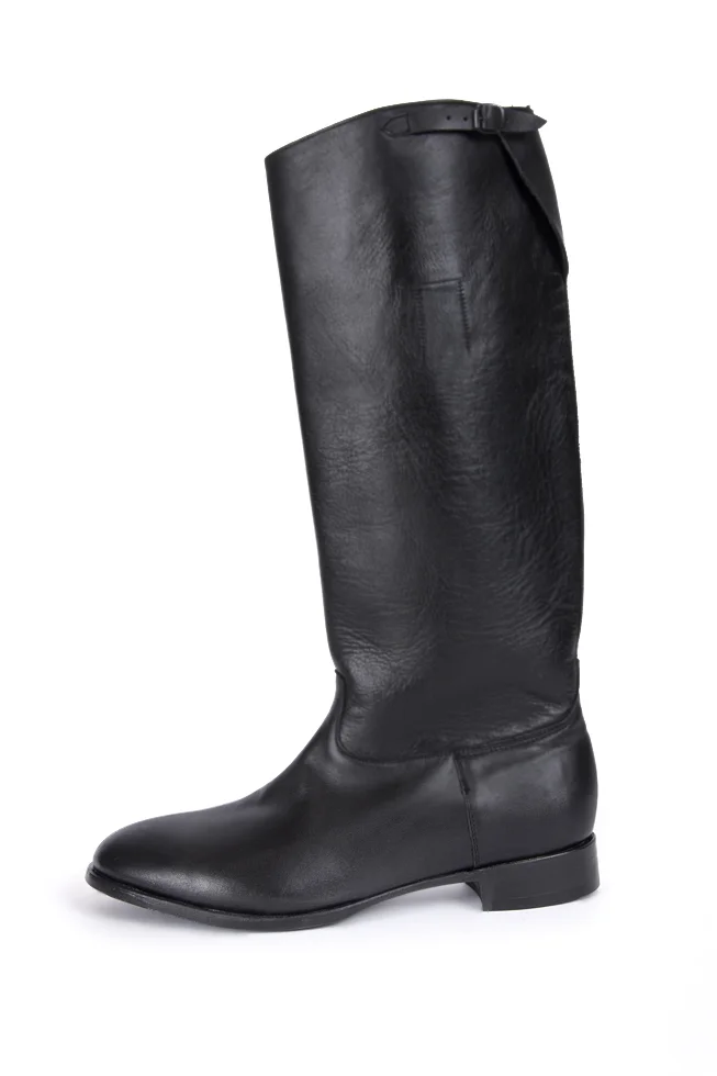 Handcrafted German Officer Jackboots: Black Leather Tall Riding Boots