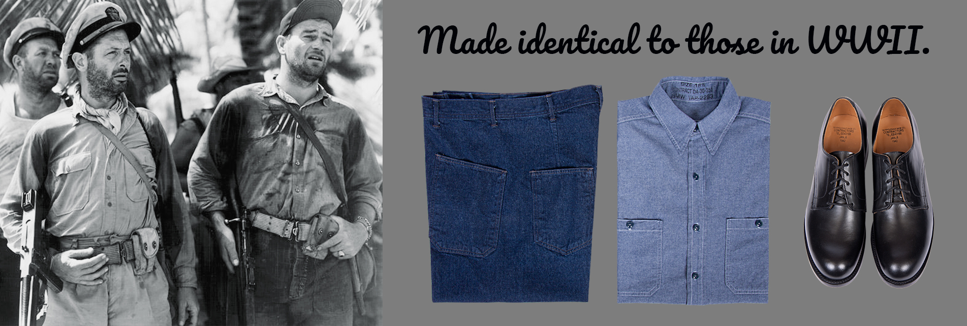 WWII U.S. Navy Dungarees and Oxfords.