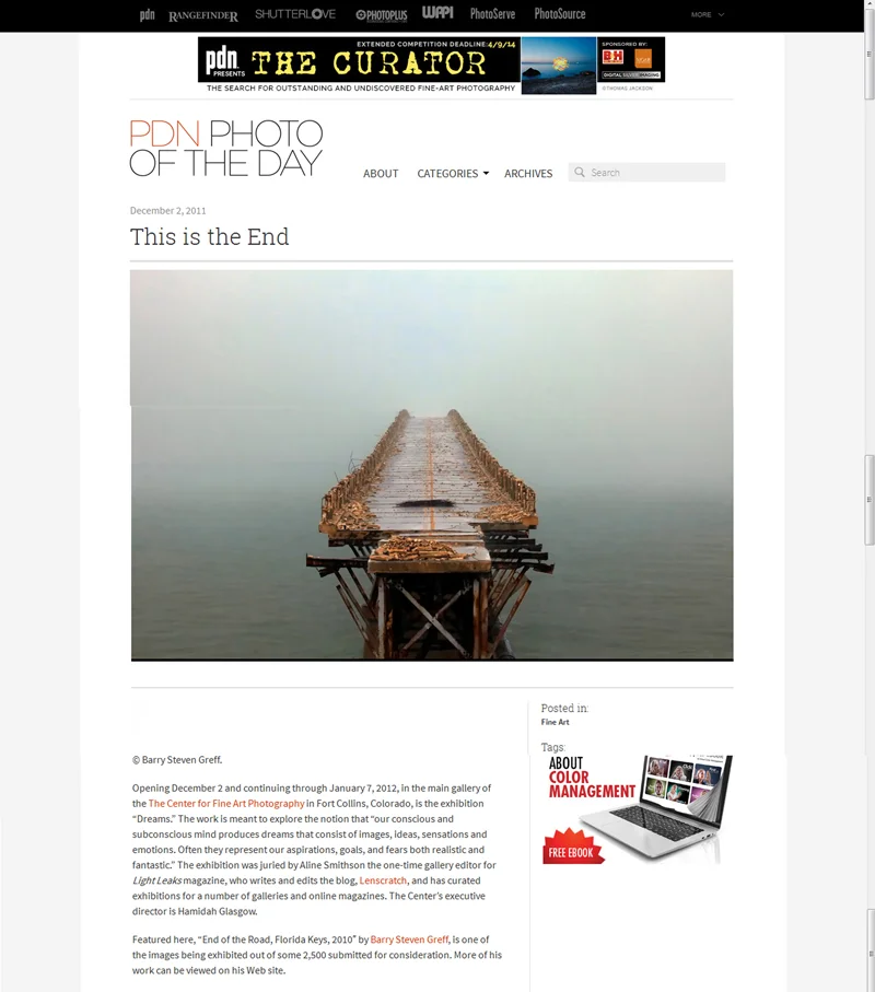 2012 - PDN announcement:BSG's End of the Road in "Dreams" Exhibition at C4FAP