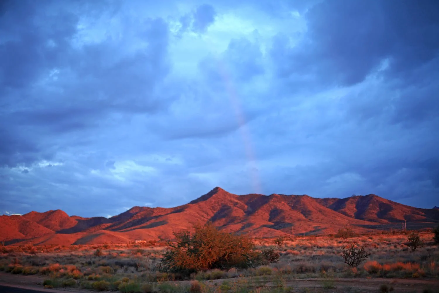 Red Mountains Blue Sky Rainbow
