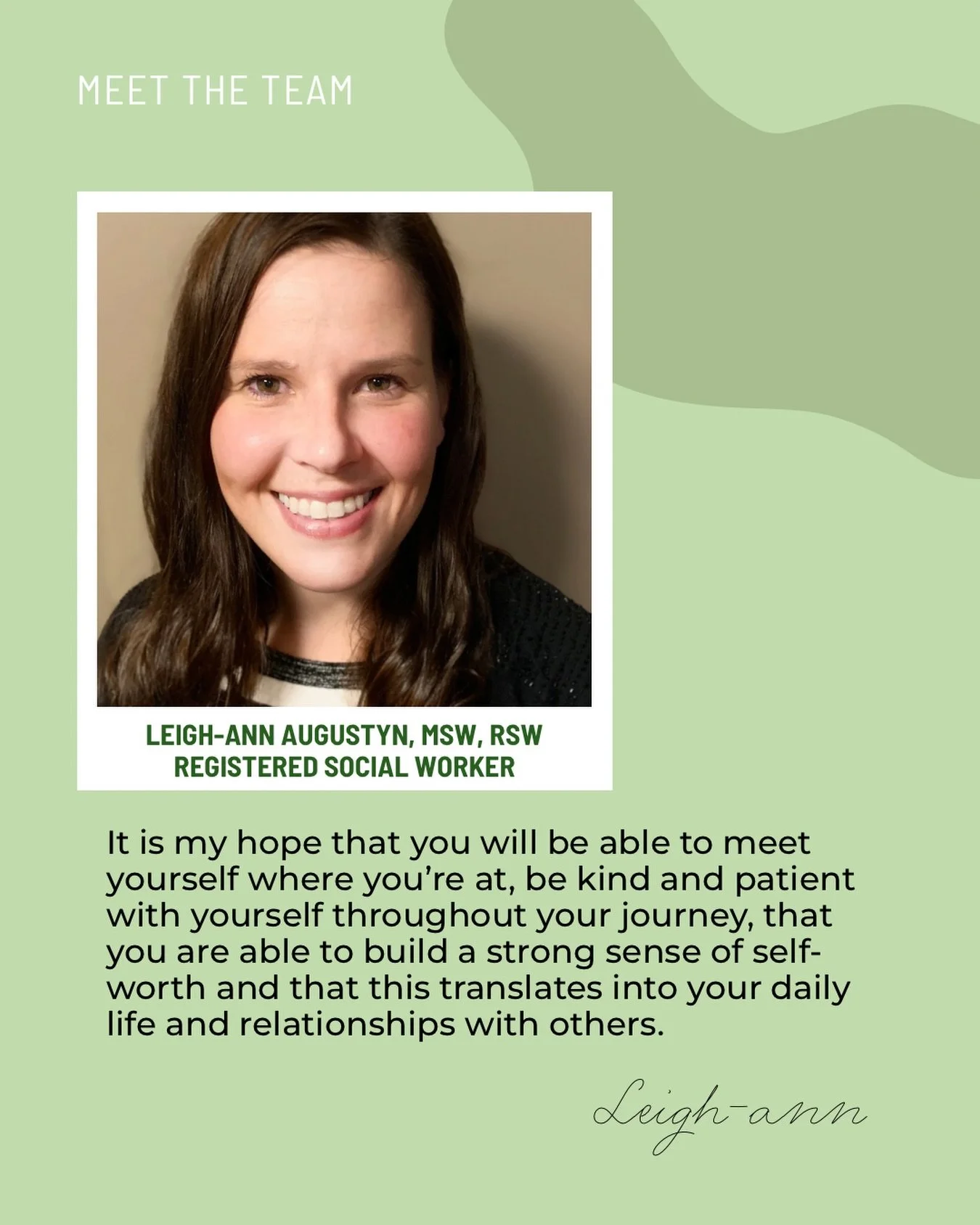 Meet Leigh-Ann!

Jenniferberard.com

#yyctherapist #counselling #gethelp