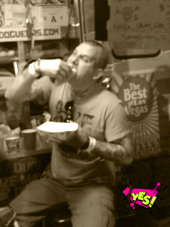 This is Nat. He owns the record for wieners eaten at PRB. This year he ate 28 hotdogs! When he isn't devouring wiener, you can find him at RADIATION RECORDS or playing the skin flute with THE NEON MANIACS . We missed Nat so much we drove to Anaheim the following weekend to party (Home Depot, Moved Furniture, Trash)! Maybe, if we are lucky, the next time we can go to Bed Bath and Beyond!