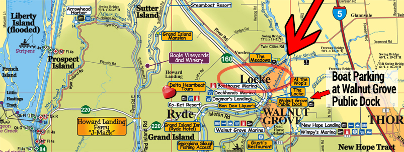 Visit Historical Locke Ca Via Boat Or Car Delta Boating Map