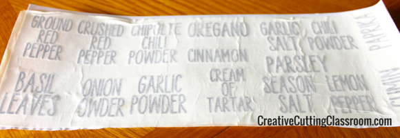 Labeled spice jars with Cricut explore