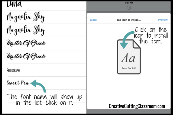 Adding Fonts to IPad for design space