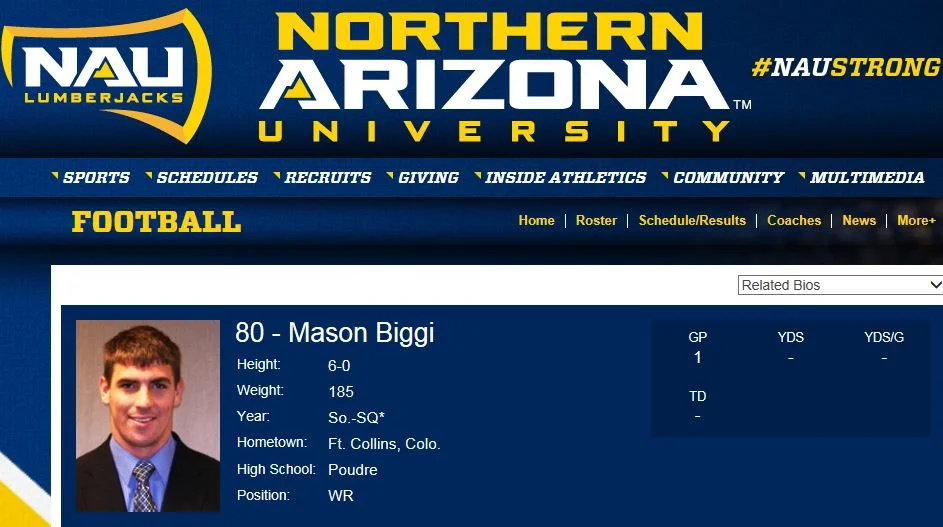 Mason Biggi - PHS Class of 2009 Northern Arizona University - (#80) WR