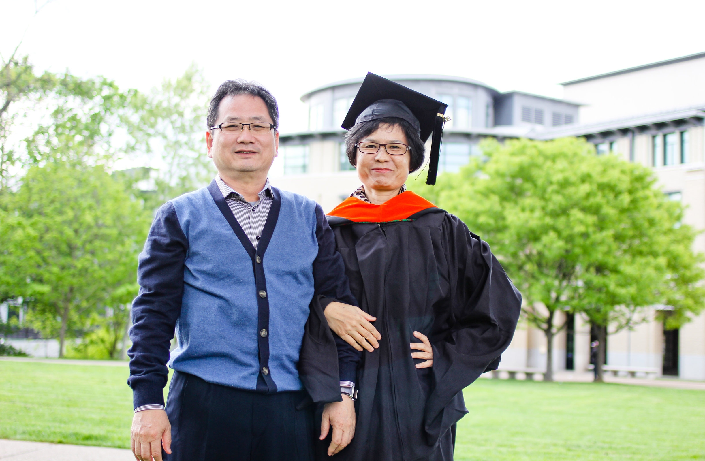 Victor Lin (left) and Charis Liu (right) attending son's commencement happily