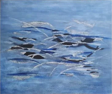The Sea. 66 x 79cm. Mixed media oil with metallic foil.