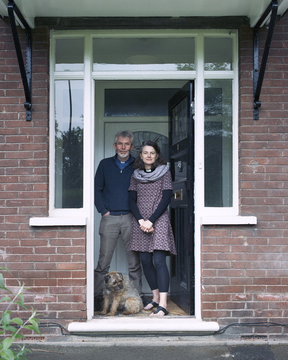 David and Lindsey with Pip their dog. Vicar and Associate Minister of St Barnabas Church, Middlesbrough, June, 2020