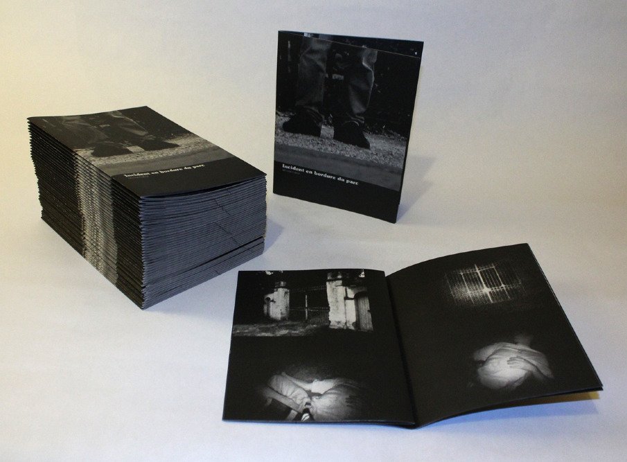Nicolas Cabos INCIDENT EN BORDURE DU PARC 36 pages — black print — gray paper 13,8 x 18,5 cm — in a blister 50 numbered copies