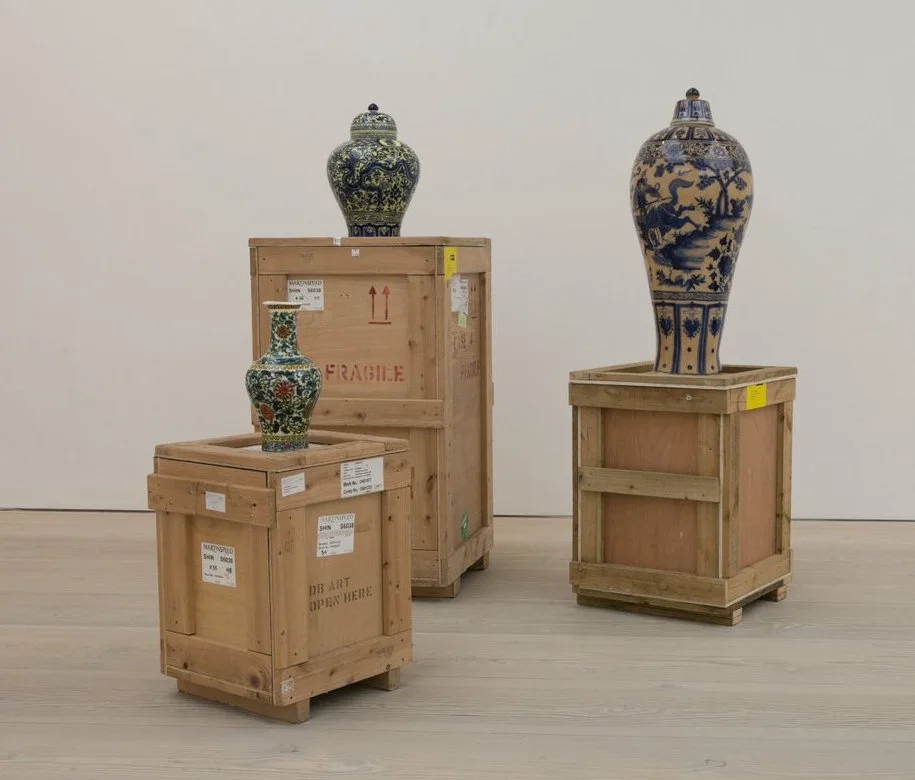 Meekyoung Shin, Translation Vase Series. Soap, Pigment, Varnish, Mirrored Stainless Steel Plates, Wooden Crates, 2006 ongoing