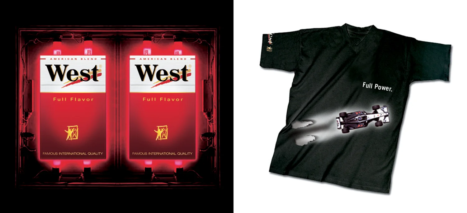 WEST CIGARETTES – P.O.S. Display + T-shirt Give-away. / WEST ZIGARETTEN – P.O.S. Display + T-shirt Give-away.