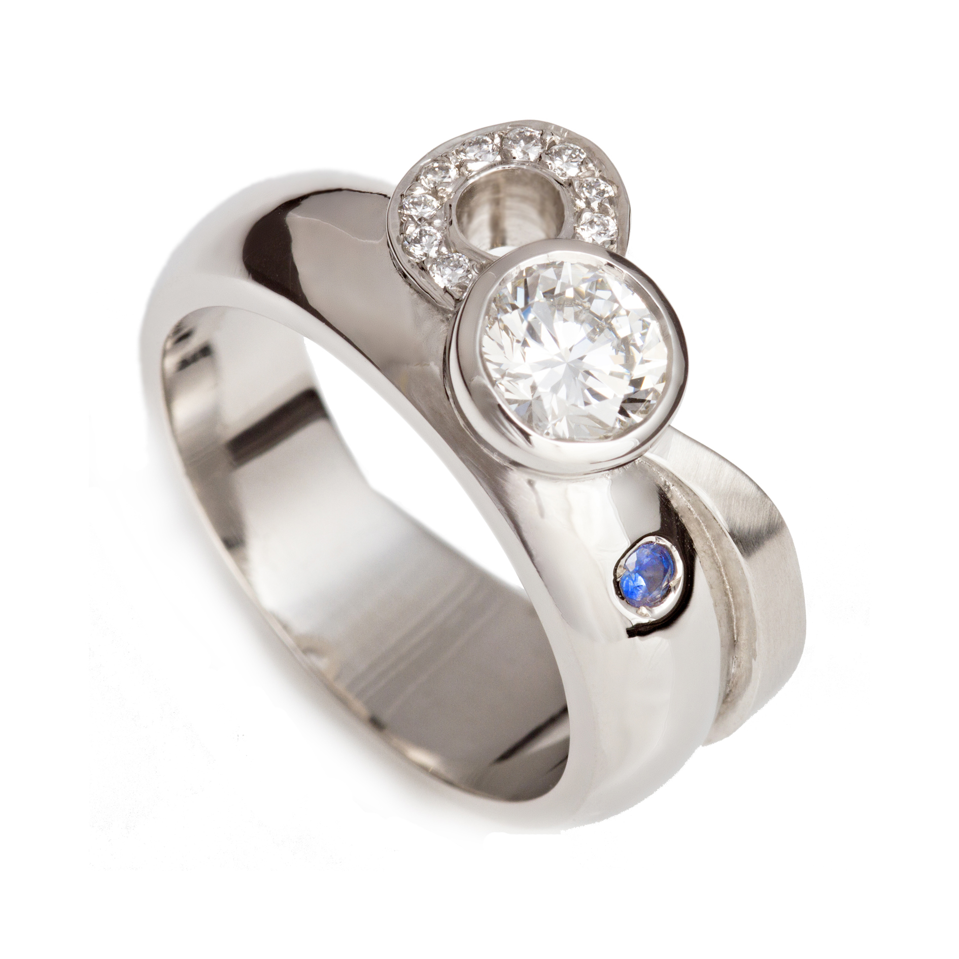 Bespoke platinum, diamond and sapphire ring commission