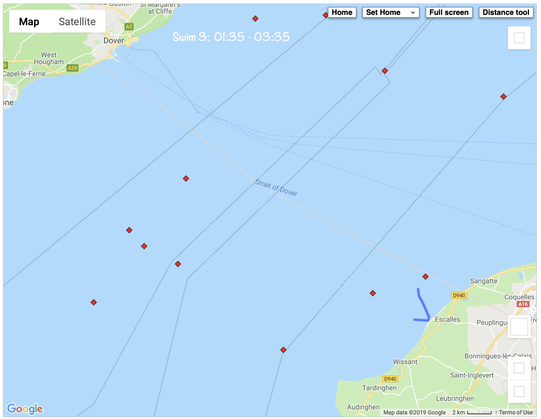 Swim 3 - hours 15 & 16 First crossing landed in 14 hrs 24 minutes