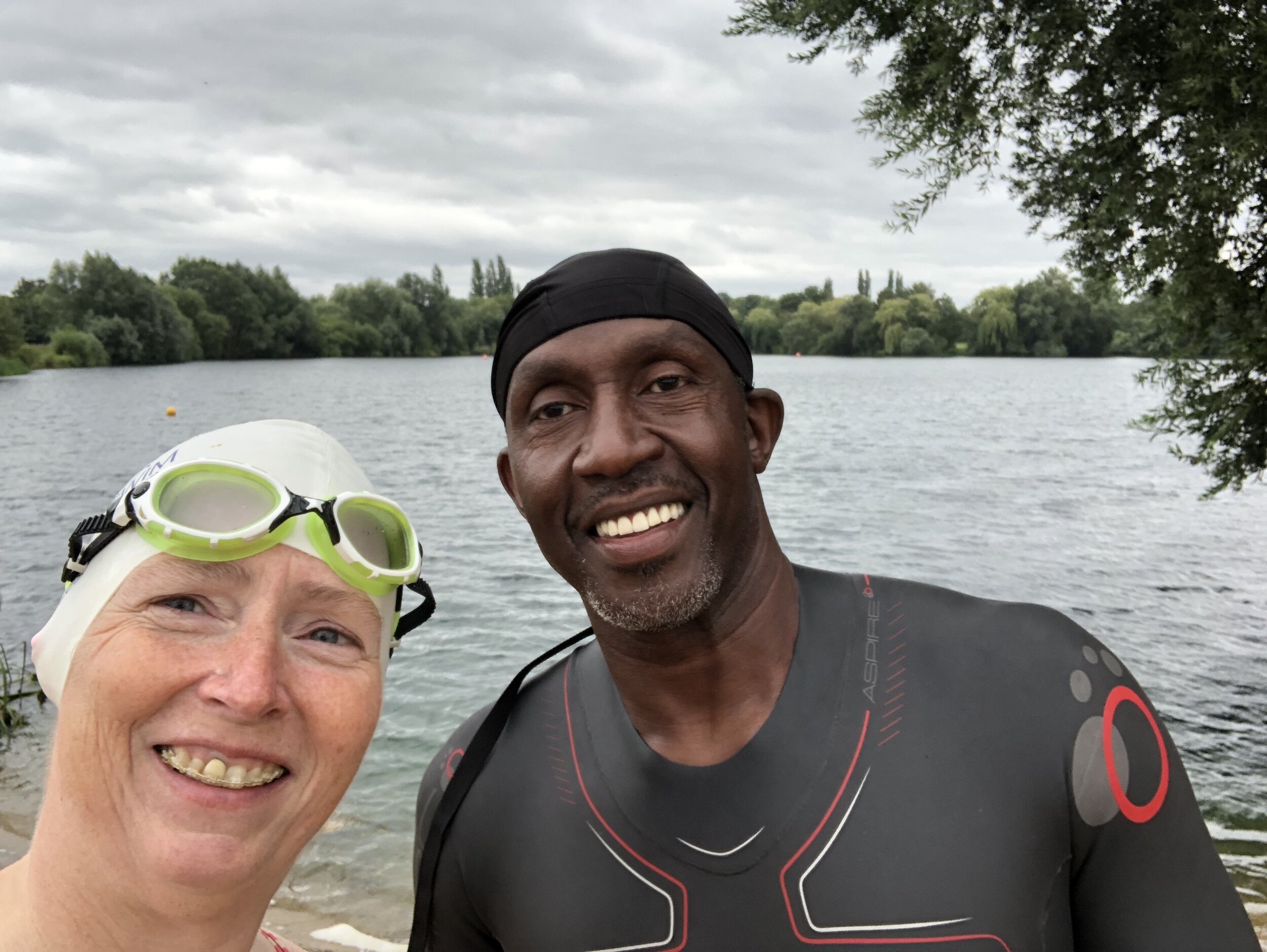 Swimming with Linford Christie at Shepperton Lake
