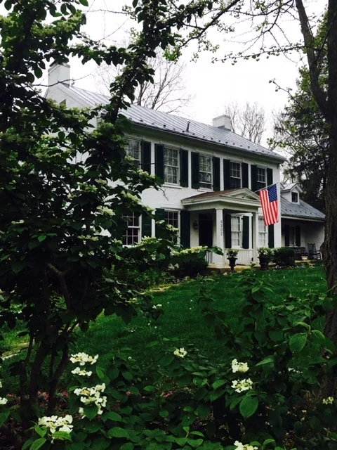 Early spring 2016, with blossoms, note the newly painted metal roof.