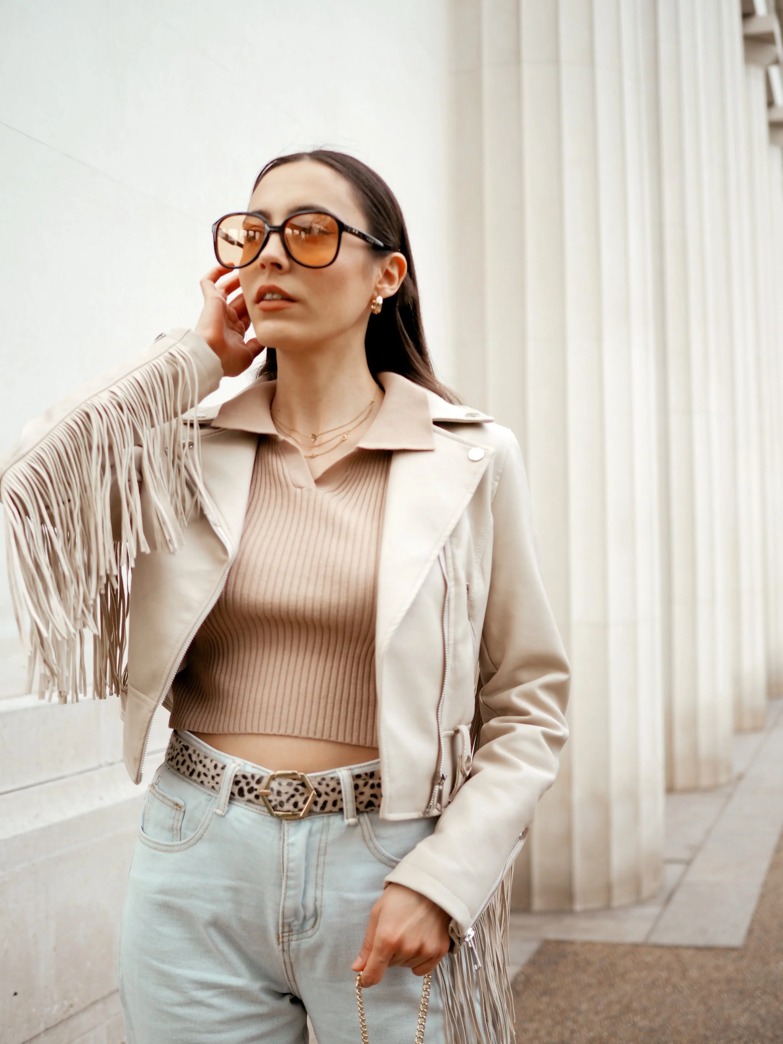 How To Style Fringed Leather Jacket - Spring Look