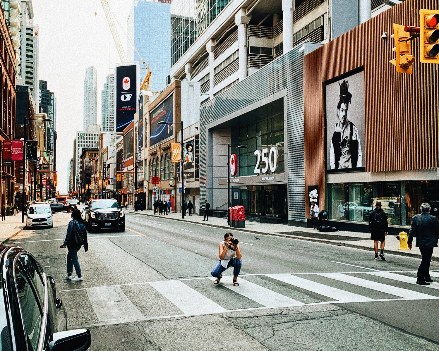 Becca capturing a dramatic portrait for the Downtown Yonge BIA.