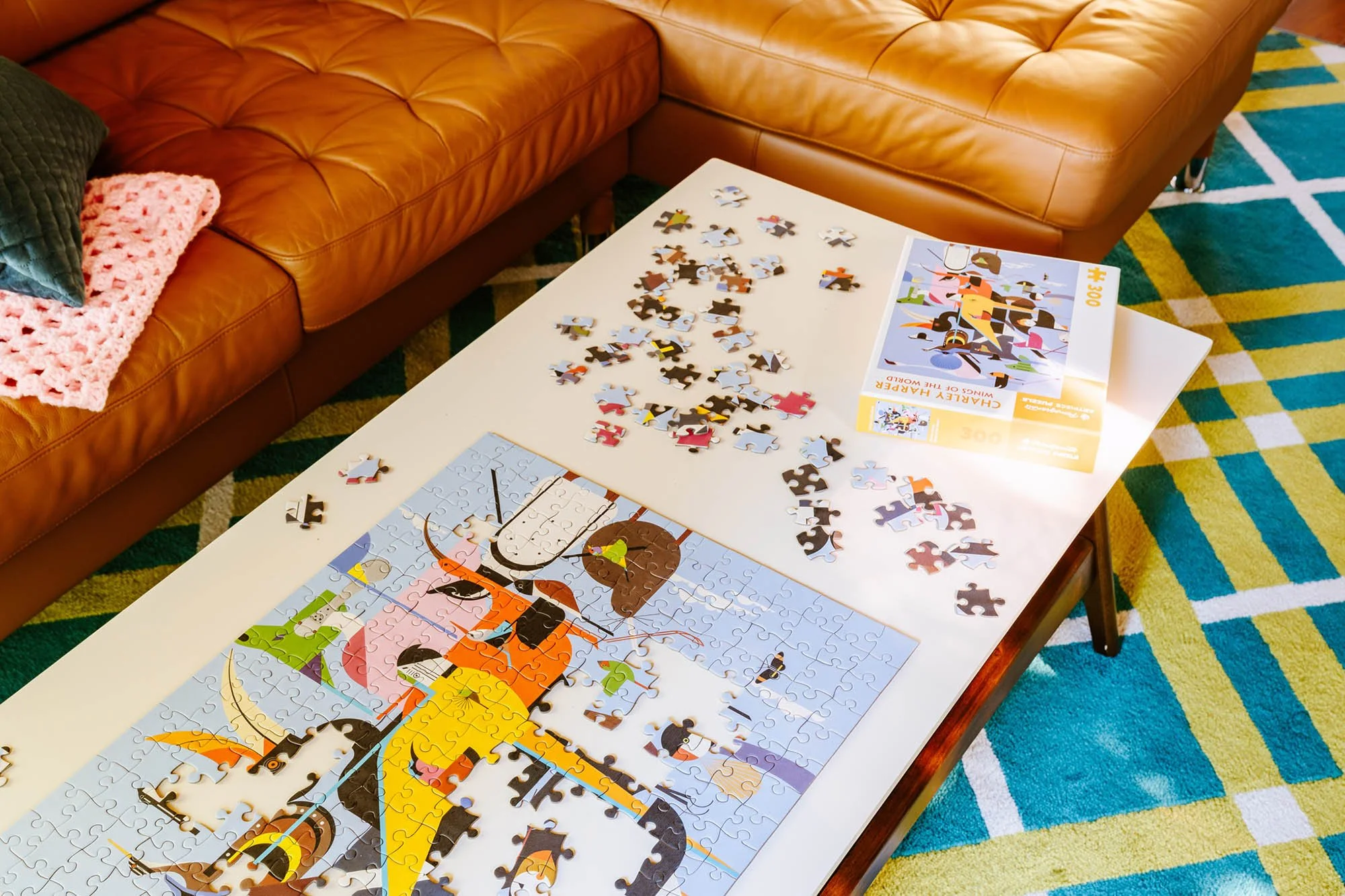 Interior photography of a bright, colourful living room by Worker Bee Supply.