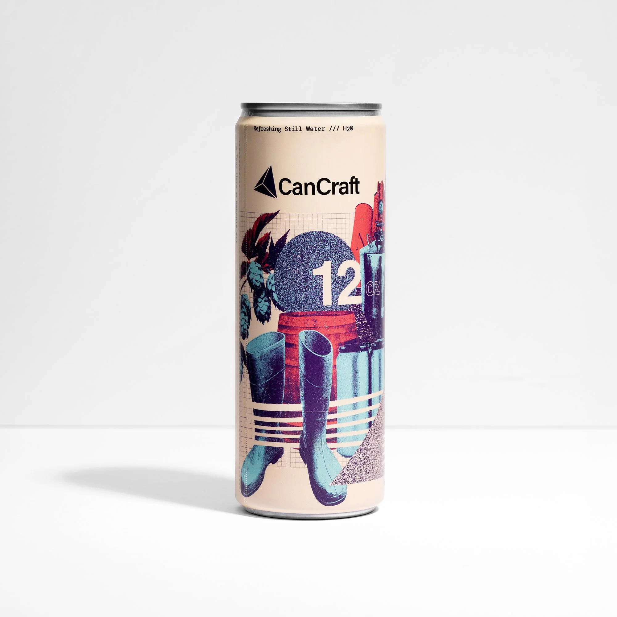 Single can designed by Zoca Studios product photographed on a white background.