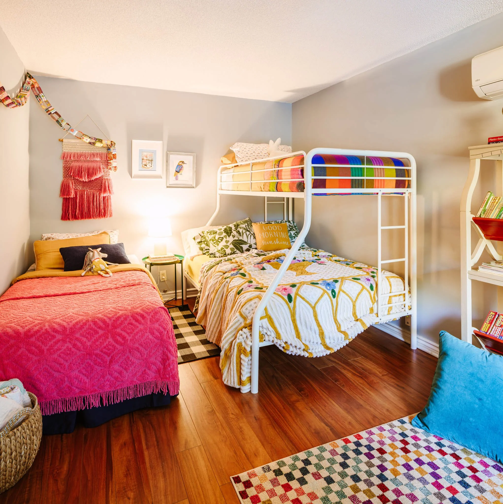 Interior photography of bright, colourful bedroom by Worker Bee Supply.