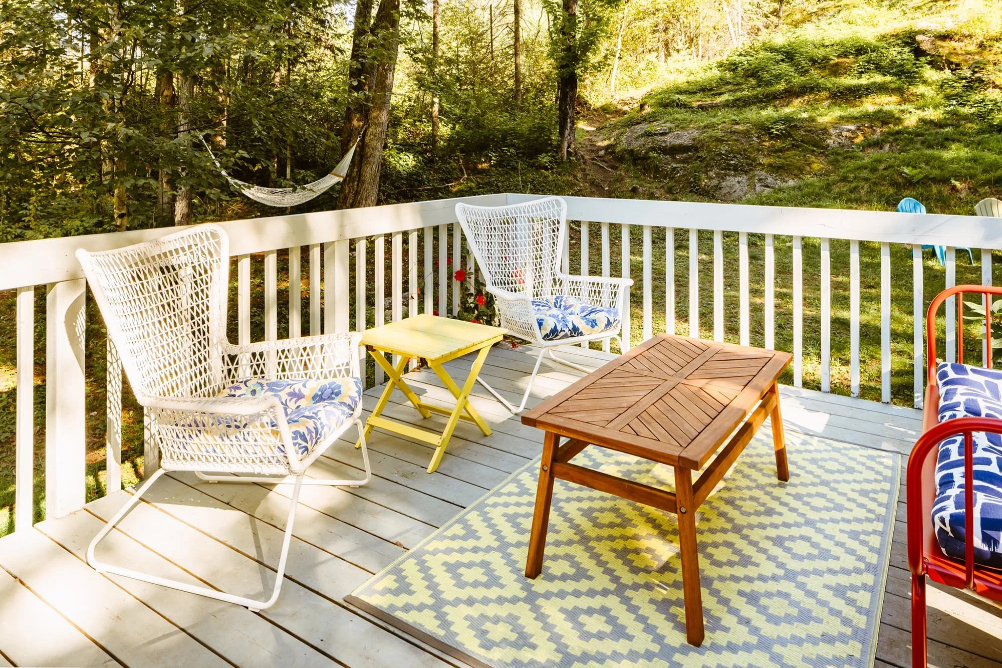 Interior photography of a bright, colourful patio by Worker Bee Supply.